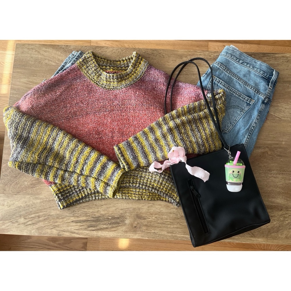 Urban Outfitters Pink and Yellow Striped Sweater